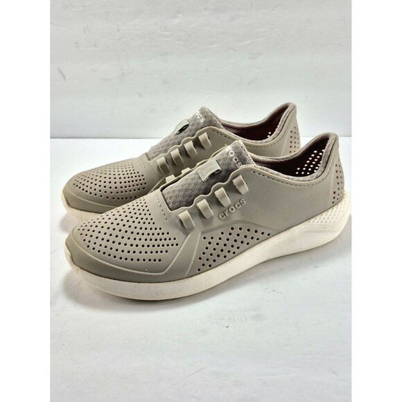 CROCS Shoes - Crocs LiteRide Pacer Pearl White Perforated Lace Up Sneakers Women’s Size 8